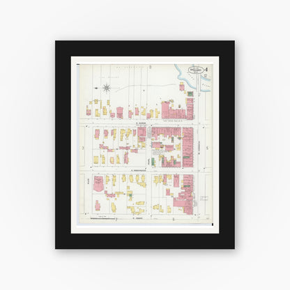 Old map wall art mockup — black gallery frame with white mat — Sanborn Fire Insurance Map from Ypsilanti, Washtenaw County, Michigan (1899), Sheet #0004