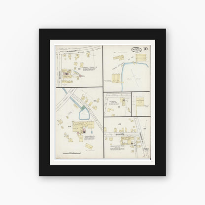 Old map wall art mockup — black gallery frame with white mat — Sanborn Fire Insurance Map from Woburn, Middlesex County, Massachusetts (1888), Sheet #0010