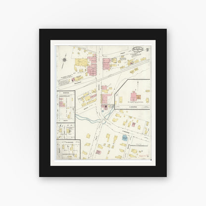 Old map wall art mockup — black gallery frame with white mat — Sanborn Fire Insurance Map from Williamsport, Warren County, Indiana (1910), Sheet #0002