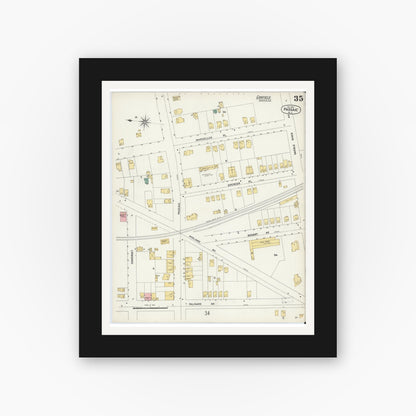 Old map wall art mockup — black gallery frame with white mat — Sanborn Fire Insurance Map from Passaic, Passaic County, New Jersey (1903), Sheet #0035