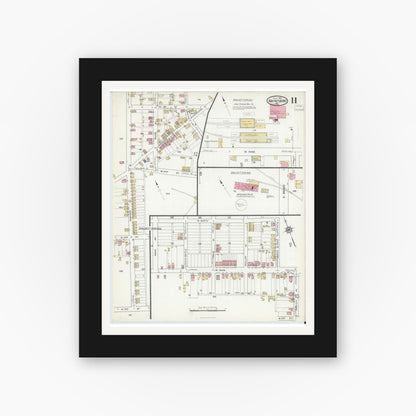 Old map wall art mockup — black gallery frame with white mat — Sanborn Fire Insurance Map from Waynesboro, Franklin County, Pennsylvania (1916), Sheet #0011
