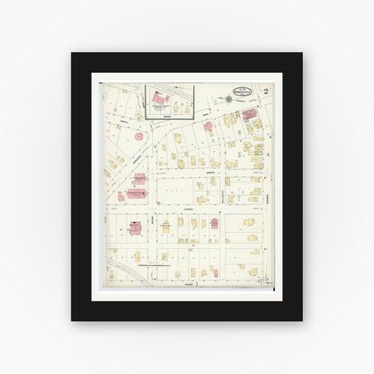 Old map wall art mockup — black gallery frame with white mat — Sanborn Fire Insurance Map from Monroeville, Huron County, Ohio (1911), Sheet #0002
