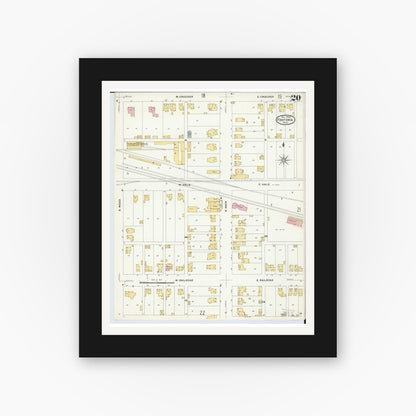 Old map wall art mockup — black gallery frame with white mat — Sanborn Fire Insurance Map from Fostoria, Seneca, Hancock, And Wood Counties, Ohio (1908), Sheet #0020