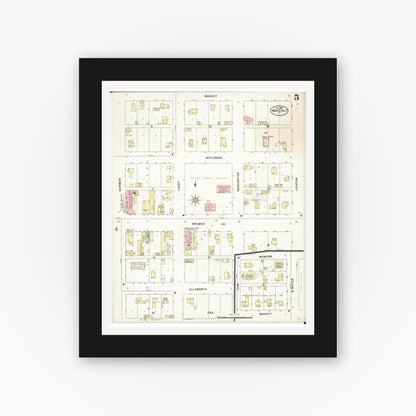 Old map wall art mockup — black gallery frame with white mat — Sanborn Fire Insurance Map from Waverly, Bremer County, Iowa (1897), Sheet #0005