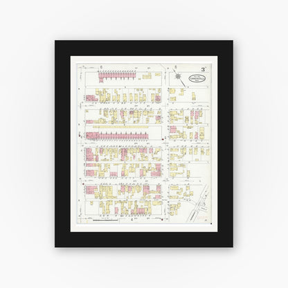 Old map wall art mockup — black gallery frame with white mat — Sanborn Fire Insurance Map from Turners Falls, Franklin County, Massachusetts (1914), Sheet #0003