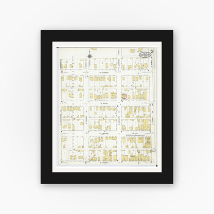 Old map wall art mockup — black gallery frame with white mat — Sanborn Fire Insurance Map from Iron Mountain, Dickinson County, Michigan (1911), Sheet #0003