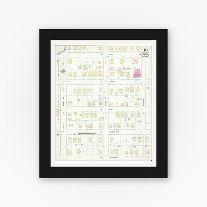 Old map wall art mockup — black gallery frame with white mat — Sanborn Fire Insurance Map from Urbana, Champaign County, Illinois (1909), Sheet #0010