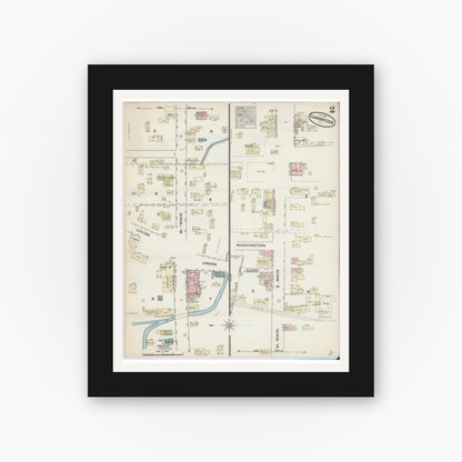 Old map wall art mockup — black gallery frame with white mat — Sanborn Fire Insurance Map from Cambridge, Washington County, New York (1884), Sheet #0002