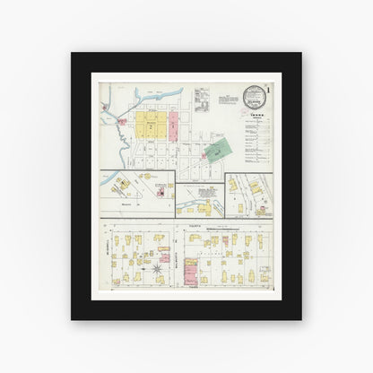 Old map wall art mockup — black gallery frame with white mat — Sanborn Fire Insurance Map from Delavan, Walworth County, Wisconsin (1895) - Complete Map Set