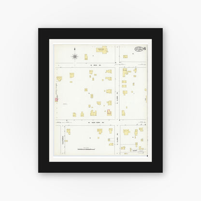 Old map wall art mockup — black gallery frame with white mat — Sanborn Fire Insurance Map from De Land, Volusia County, Florida (1909), Sheet #0006