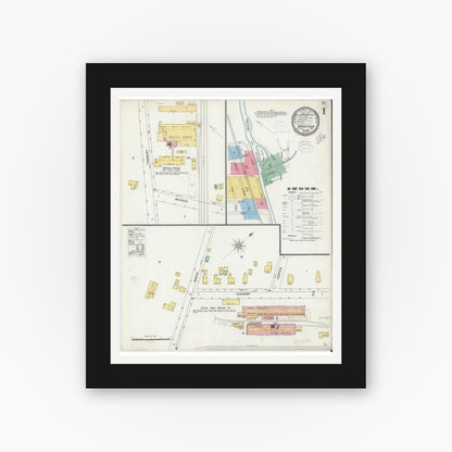 Old map wall art mockup — black gallery frame with white mat — Sanborn Fire Insurance Map from Marathon, Cortland County, New York (1898) - Complete Map Set