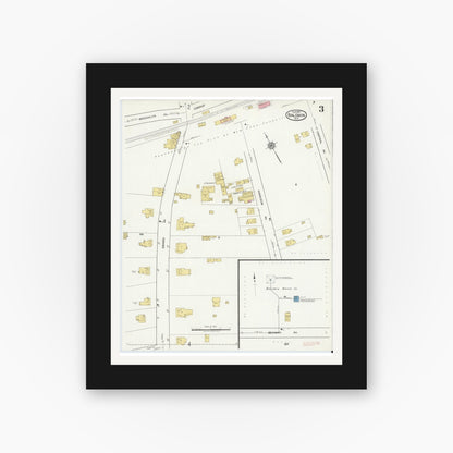 Old map wall art mockup — black gallery frame with white mat — Sanborn Fire Insurance Map from Baldwin, Nassau County, New York (1917), Sheet #0003