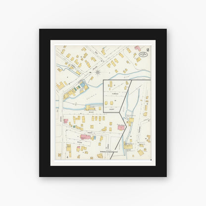 Old map wall art mockup — black gallery frame with white mat — Sanborn Fire Insurance Map from Pulaski, Oswego County, New York (1898), Sheet #0002