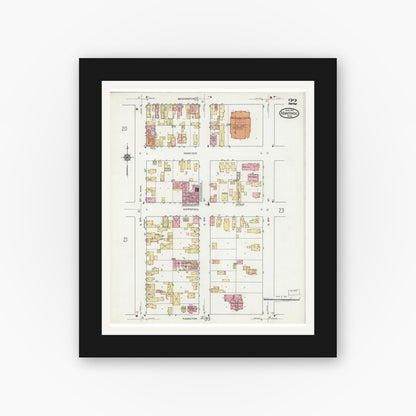 Old map wall art mockup — black gallery frame with white mat — Sanborn Fire Insurance Map from Manitowoc, Manitowoc County, Wisconsin (1919), Sheet #0022