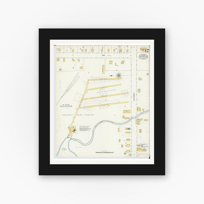 Old map wall art mockup — black gallery frame with white mat — Sanborn Fire Insurance Map from Antigo, Langlade County, Wisconsin (1904), Sheet #0017