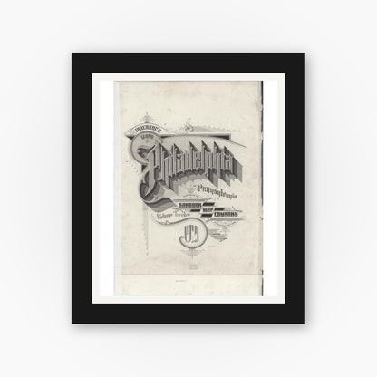 Old map wall art mockup — black gallery frame with white mat — Sanborn Fire Insurance Map from Philadelphia, Philadelphia County, Pennsylvania (1920), Sheet #0001
