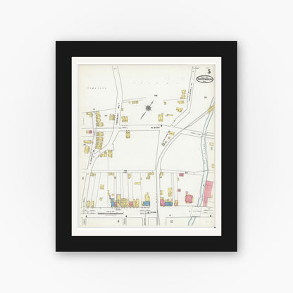 Old map wall art mockup — black gallery frame with white mat — Sanborn Fire Insurance Map from Shippensburg, Cumberland And Franklin Counties, Pennsylvania (1921), Sheet #0005