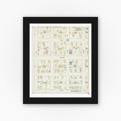 Old map wall art mockup — black gallery frame with white mat — Sanborn Fire Insurance Map from Fulton, Whiteside County, Illinois (1897), Sheet #0004