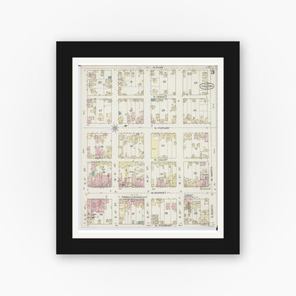 Old map wall art mockup — black gallery frame with white mat — Sanborn Fire Insurance Map from Canton, Stark County, Ohio (1887), Sheet #0003