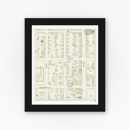 Old map wall art mockup — black gallery frame with white mat — Sanborn Fire Insurance Map from Lansford, Carbon County, Pennsylvania (1891), Sheet #0003