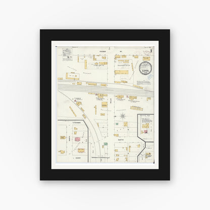 Old map wall art mockup — black gallery frame with white mat — Sanborn Fire Insurance Map from Elmore, Faribault County, Minnesota (1899) - Complete Map Set