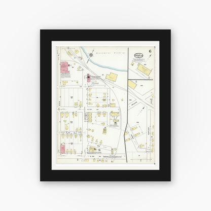 Old map wall art mockup — black gallery frame with white mat — Sanborn Fire Insurance Map from Franklin, Independent Cities, Virginia (1917), Sheet #0006