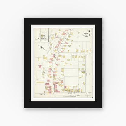 Old map wall art mockup — black gallery frame with white mat — Sanborn Fire Insurance Map from New Holland, Lancaster County, Pennsylvania (1913), Sheet #0002
