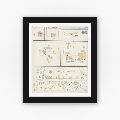 Old map wall art mockup — black gallery frame with white mat — Sanborn Fire Insurance Map from Akron, Summit County, Ohio (1886), Sheet #0020