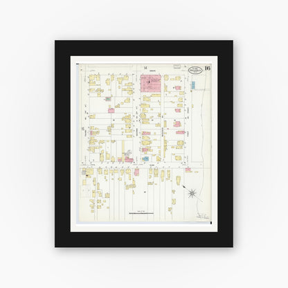 Old map wall art mockup — black gallery frame with white mat — Sanborn Fire Insurance Map from Gallipolis, Gallia County, Ohio (1908), Sheet #0016