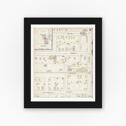 Old map wall art mockup — black gallery frame with white mat — Sanborn Fire Insurance Map from Warsaw, Kosciusko County, Indiana (1886), Sheet #0005