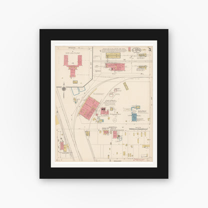Old map wall art mockup — black gallery frame with white mat — Sanborn Fire Insurance Map from El Centro, Imperial County, California (1914), Sheet #0005