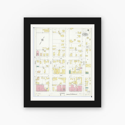Old map wall art mockup — black gallery frame with white mat — Sanborn Fire Insurance Map from Lapeer, Lapeer County, Michigan (1909), Sheet #0006