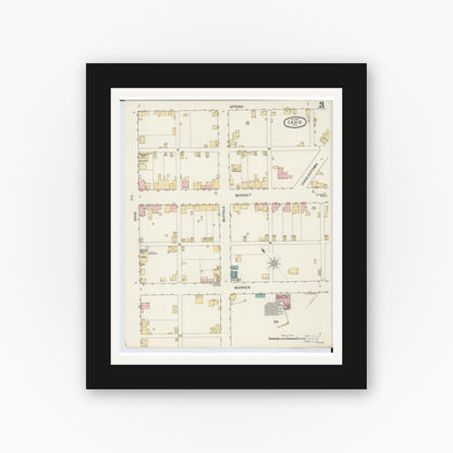 Old map wall art mockup — black gallery frame with white mat — Sanborn Fire Insurance Map from Cadiz, Harrison County, Ohio (1892), Sheet #0003