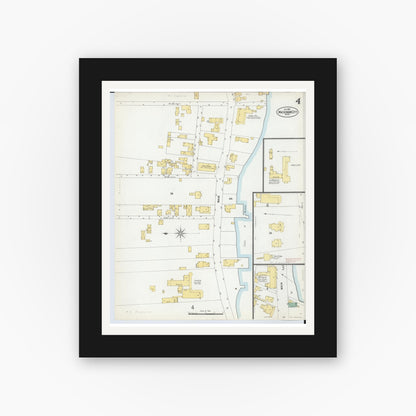 Old map wall art mockup — black gallery frame with white mat — Sanborn Fire Insurance Map from Mackinaw City, Cheboygan County, Michigan (1900), Sheet #0004