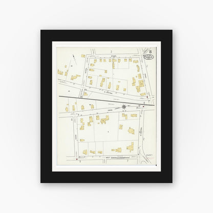 Old map wall art mockup — black gallery frame with white mat — Sanborn Fire Insurance Map from Franklin, Norfolk County, Massachusetts (1919), Sheet #0008