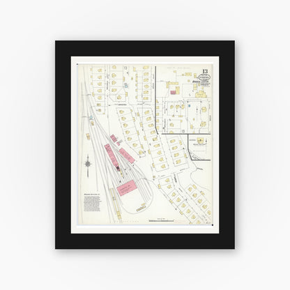 Old map wall art mockup — black gallery frame with white mat — Sanborn Fire Insurance Map from Hibbing, Saint Louis County, Minnesota (1913), Sheet #0013