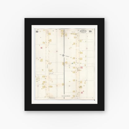 Old map wall art mockup — black gallery frame with white mat — Sanborn Fire Insurance Map from Bluefield, Tazewell County, Virginia (1930), Sheet #0010
