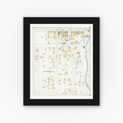Old map wall art mockup — black gallery frame with white mat — Sanborn Fire Insurance Map from Black River Falls, Jackson County, Wisconsin (1902), Sheet #0002