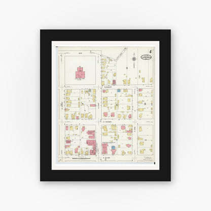 Old map wall art mockup — black gallery frame with white mat — Sanborn Fire Insurance Map from Lebanon, Warren County, Ohio (1917), Sheet #0004