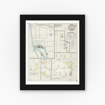 Old map wall art mockup — black gallery frame with white mat — Sanborn Fire Insurance Map from Frankfort, Benzie County, Michigan (1893) - Complete Map Set