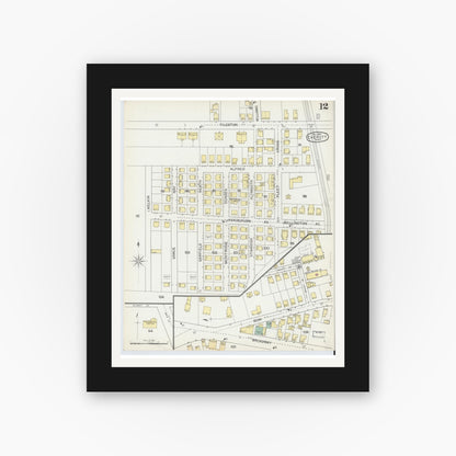 Old map wall art mockup — black gallery frame with white mat — Sanborn Fire Insurance Map from Everett, Middlesex County, Massachusetts (1892), Sheet #0012