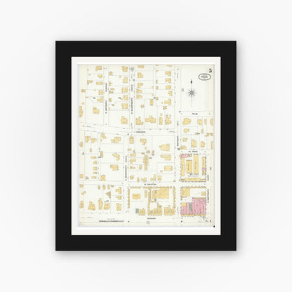 Old map wall art mockup — black gallery frame with white mat — Sanborn Fire Insurance Map from Paris, Lamar County, Texas (1908), Sheet #0005