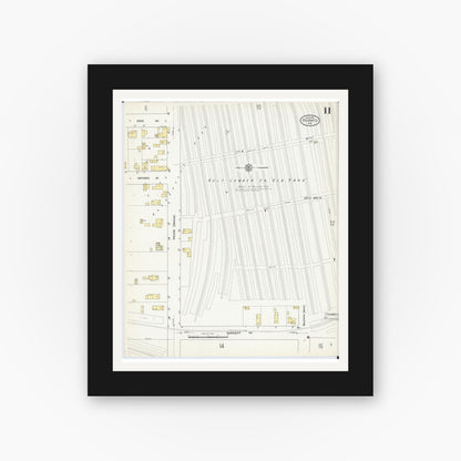 Old map wall art mockup — black gallery frame with white mat — Sanborn Fire Insurance Map from Oconto, Oconto County, Wisconsin (1911), Sheet #0011