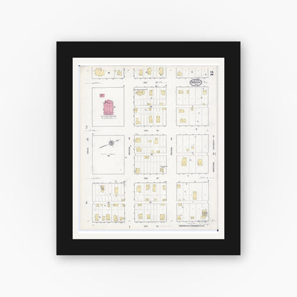 Old map wall art mockup — black gallery frame with white mat — Sanborn Fire Insurance Map from Benson, Swift County, Minnesota (1916), Sheet #0002