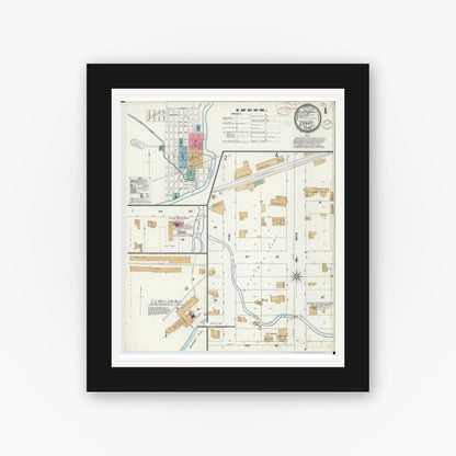 Old map wall art mockup — black gallery frame with white mat — Sanborn Fire Insurance Map from Evart, Osceola County, Michigan (1899) - Complete Map Set
