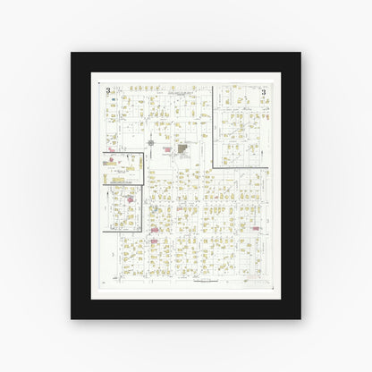 Old map wall art mockup — black gallery frame with white mat — Sanborn Fire Insurance Map from Fowlerville, Livingston County, Michigan (1935), Sheet #0003