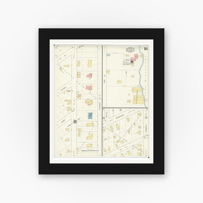 Old map wall art mockup — black gallery frame with white mat — Sanborn Fire Insurance Map from Neenah, Winnebago County, Wisconsin (1913), Sheet #0016