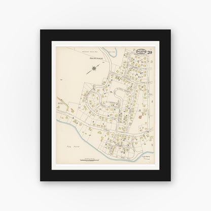 Old map wall art mockup — black gallery frame with white mat — Sanborn Fire Insurance Map from Arlington, Middlesex County, Massachusetts (1922), Sheet #0020