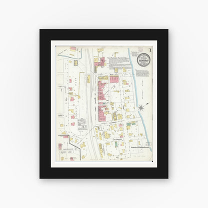Old map wall art mockup — black gallery frame with white mat — Sanborn Fire Insurance Map from New Haven, Franklin County, Missouri (1908) - Complete Map Set