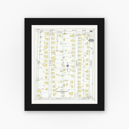 Old map wall art mockup — black gallery frame with white mat — Sanborn Fire Insurance Map from McKinney, Collin County, Texas (1920), Sheet #0010